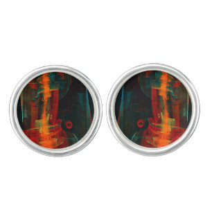 Water Orange Red Blue Modern Abstract Art Pattern Cufflinks