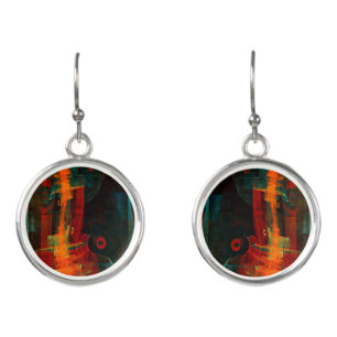 Water Orange Red Blue Modern Abstract Art Pattern Earrings