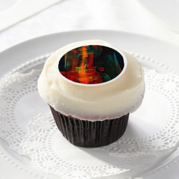 Water Orange Red Blue Modern Abstract Art Pattern Edible Frosting Rounds by OniArts at Zazzle