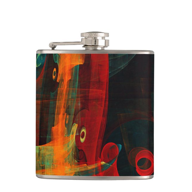 Water Orange Red Blue Modern Abstract Art Pattern Flask (Front)