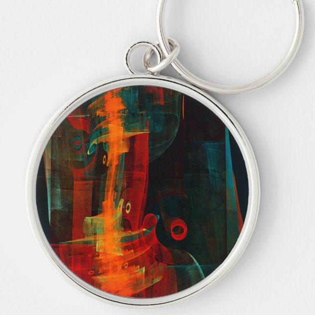 Water Orange Red Blue Modern Abstract Art Pattern Keychain (Front)