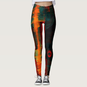 Water Orange Red Blue Modern Abstract Art Pattern Leggings