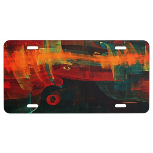 Water Orange Red Blue Modern Abstract Art Pattern License Plate