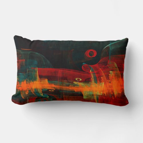 Water Orange Red Blue Modern Abstract Art Pattern Lumbar Pillow