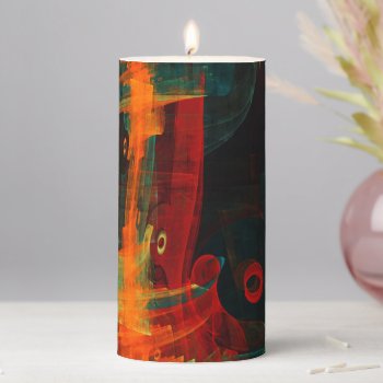 Water Orange Red Blue Modern Abstract Art Pattern Pillar Candle by OniArts at Zazzle