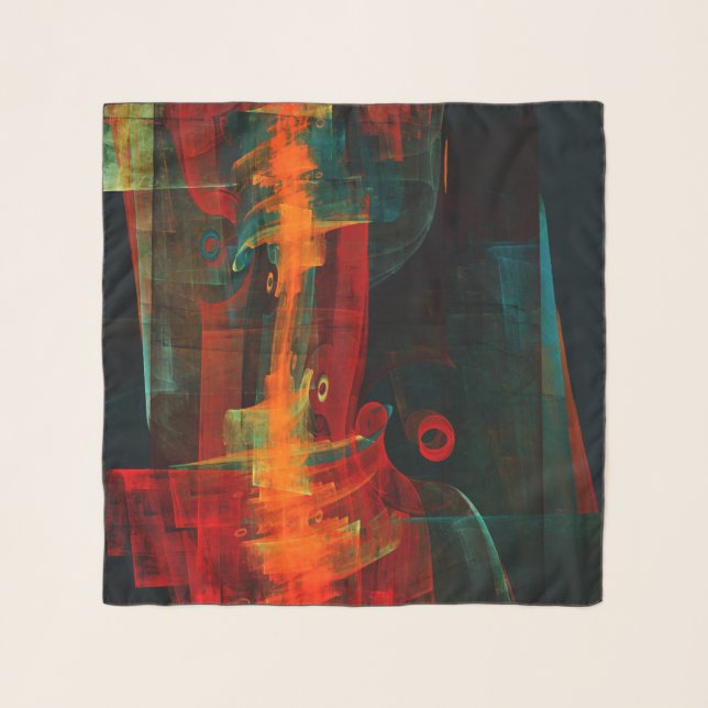 Water Orange Red Blue Modern Abstract Art Pattern Scarf (Front)