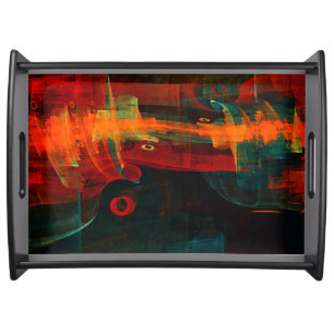 Water Orange Red Blue Modern Abstract Art Pattern Serving Tray