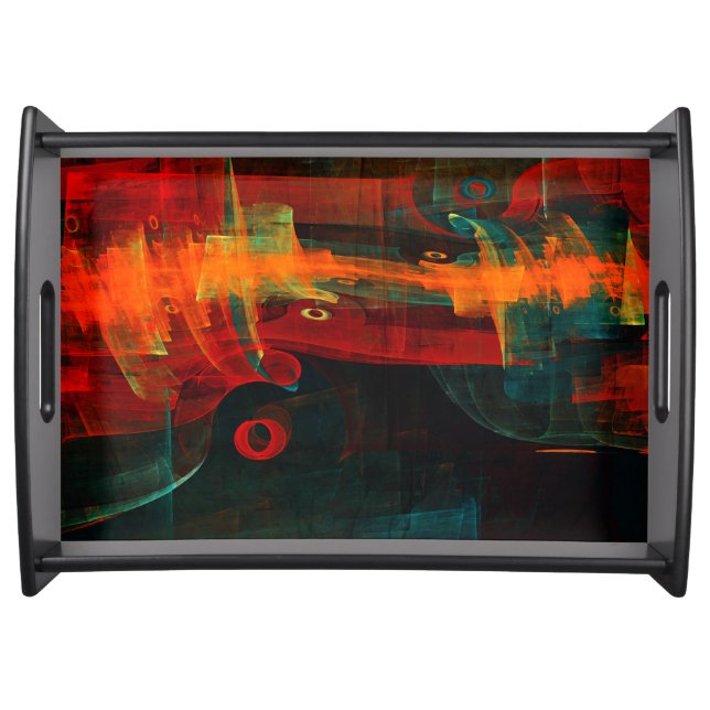 Water Orange Red Blue Modern Abstract Art Pattern Serving Tray (Front)