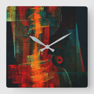 Water Orange Red Blue Modern Abstract Art Pattern Square Wall Clock