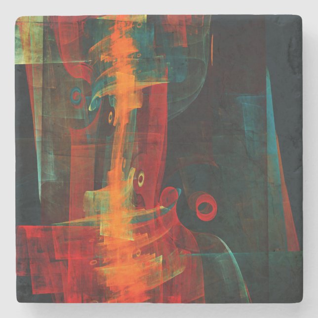 Water Orange Red Blue Modern Abstract Art Pattern Stone Coaster (Front)