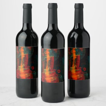 Water Orange Red Blue Modern Abstract Art Pattern Wine Label by OniArts at Zazzle