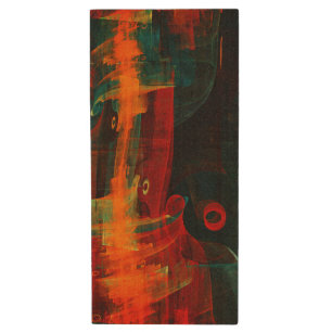 Water Orange Red Blue Modern Abstract Art Pattern Wood Flash Drive