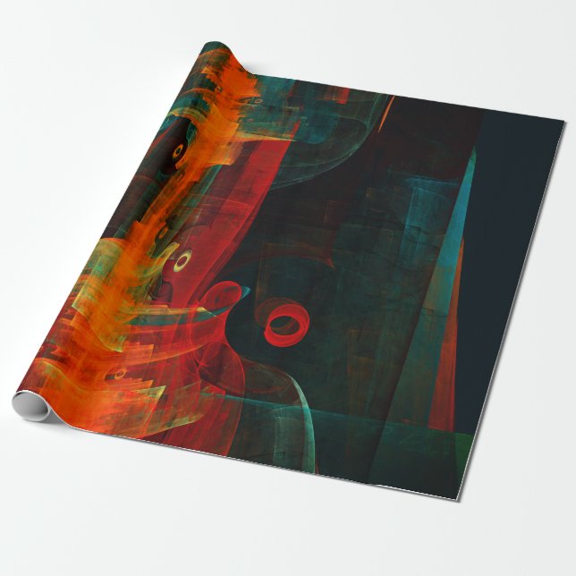 Water Orange Red Blue Modern Abstract Art Pattern Wrapping Paper (Unrolled)