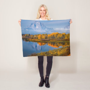Water Oxbow Bend Jackson Wyoming Fleece Blanket