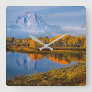 Water   Oxbow Bend Jackson Wyoming Square Wall Clock