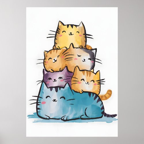 Water Paint Cats digital painting Poster