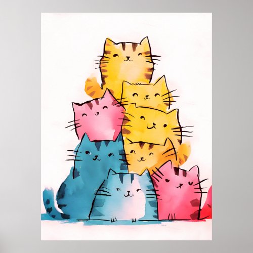 Water Paint Cats Digital Poster