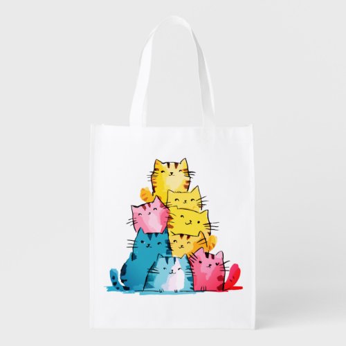 Water Paint Cats Grocery Bag