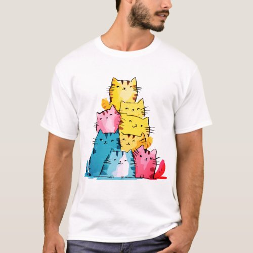 Water Paint Cats T_Shirt