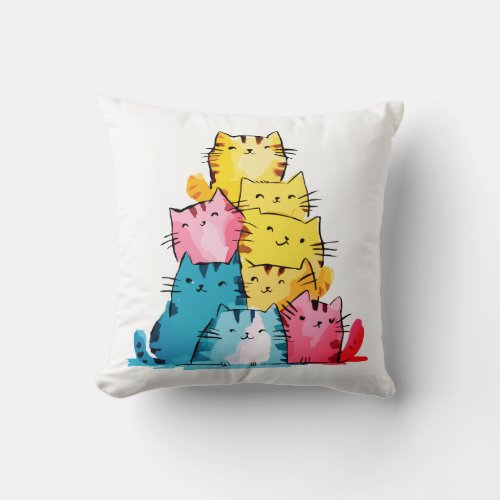 Water Paint Cats Throw Pillow