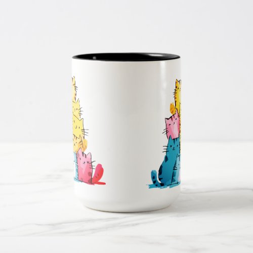 Water Paint Cats Two_Tone Coffee Mug
