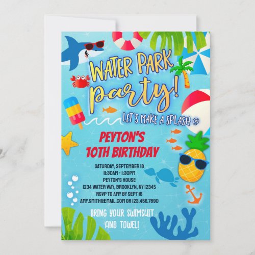 Water Park Birthday Invitation for Boys and Girls