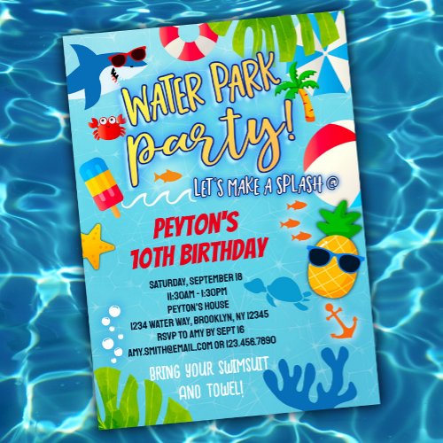 Water Park Birthday Invitation for Boys and Girls