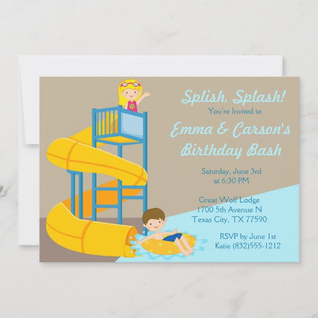 Water Park Birthday Kids Water Slide Pool Party Invitation (Front)