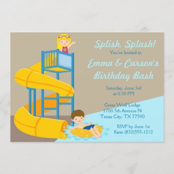 Water Park Birthday Kids Water Slide Pool Party Invitation by AnnounceIt at Zazzle