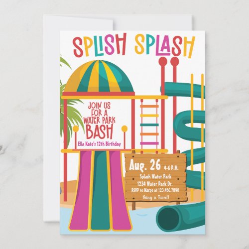 Water Park Birthday Party Splish Splash Bright Invitation