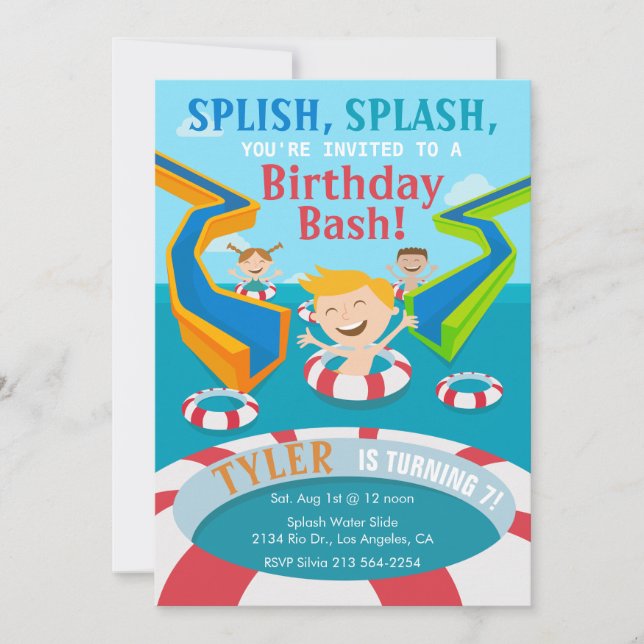 Water Park Boys Swimming Birthday Party Invitation (Front)