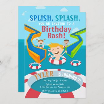 Water Park Boys Swimming Birthday Party Invitation | Zazzle