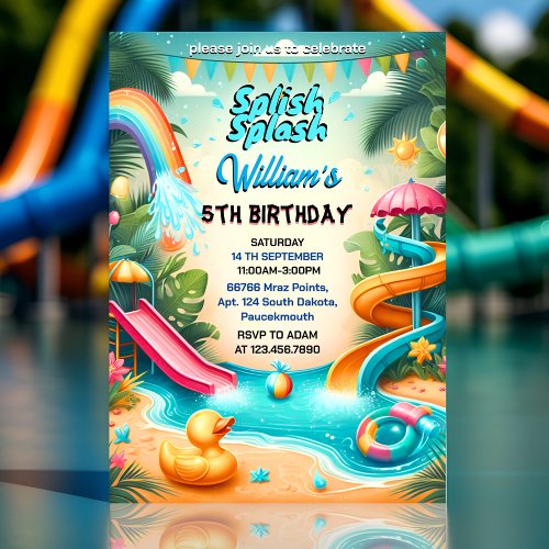 Water Park Cool Summer splash pad 4th birthday Invitation