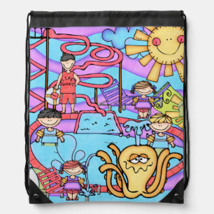 Water Park Fun Drawstring Backpack Bag