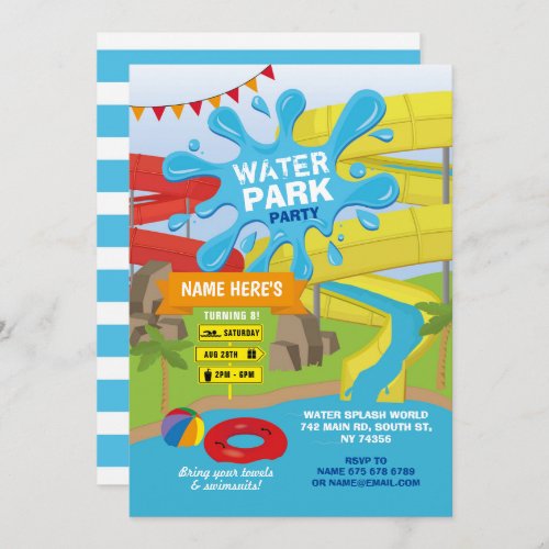 Water Park Party Birthday Splash Slides Fun Invitation