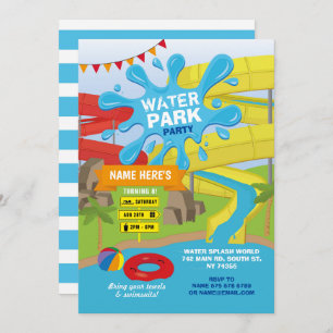 Water Park Party Birthday Splash Slides Fun Invitation