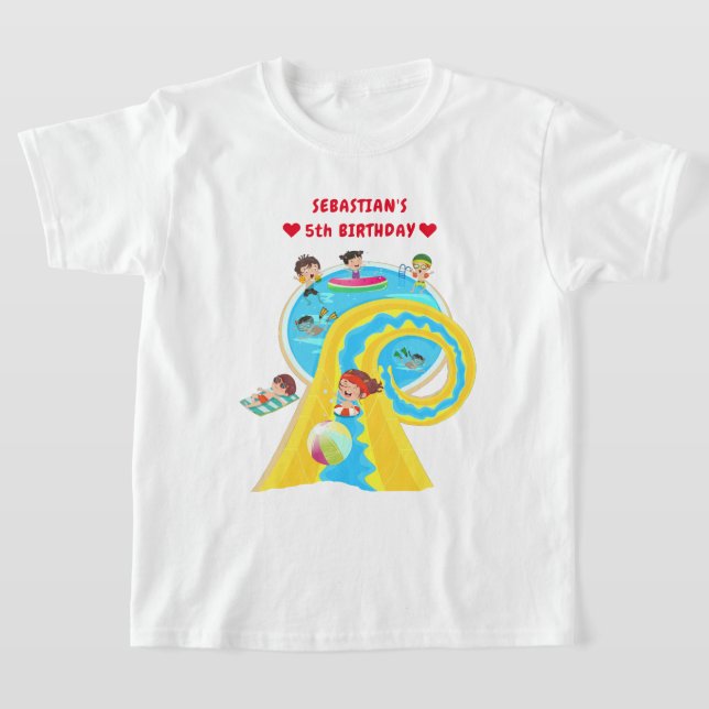 Water Park Summer Pool Waterslide Birthday Party T-Shirt (Laydown)