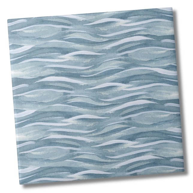Water Pattern Blue Ceramic Tile (Stylish Water Waves Pattern Blue Ceramic Tile)