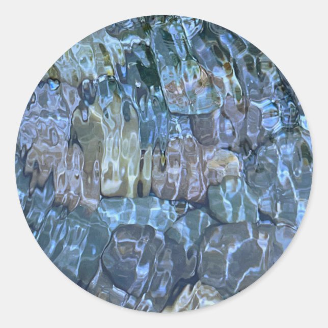 Water pattern river rock rippling water stream classic round sticker (Front)