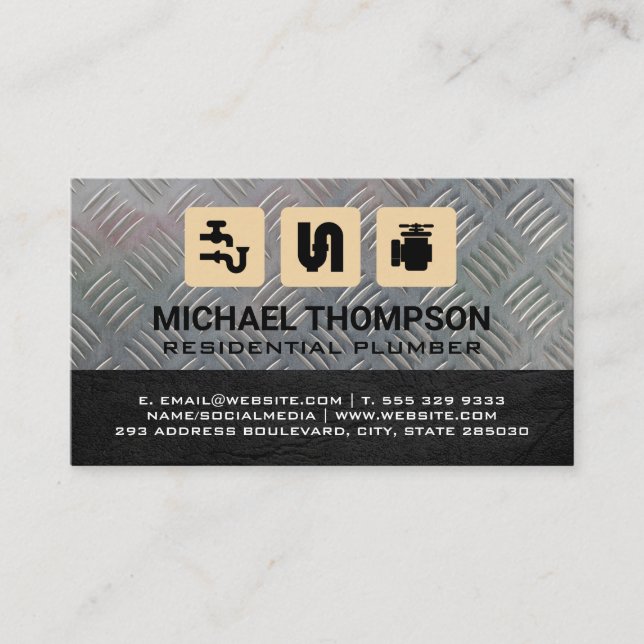 Water Pipe System Logo | Metallic Business Card (Front)