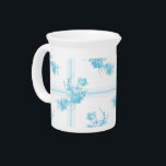 Water Pitcher in aqua floral tartan<br><div class="desc">A useful water pitcher featuring an open,  airy aqua blue plaid with sweet aqua blue cottage flowers,  over clean white.</div>