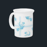 Water Pitcher in aqua floral tartan<br><div class="desc">A useful water pitcher featuring an open,  airy aqua blue plaid with sweet aqua blue cottage flowers,  over clean white.</div>