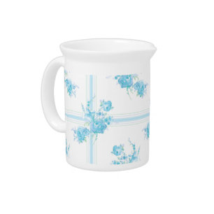 Water Pitcher in aqua floral tartan