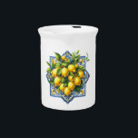 Water Pitcher-Lemons Beverage Pitcher<br><div class="desc">Pitcher is shown with a lovely lemons mediterranean tile print. 
Customize this item or buy as is.



Licensed Image</div>