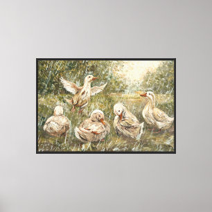 Water Play Whimsical Farmhouse Duck Family Pond Canvas Print