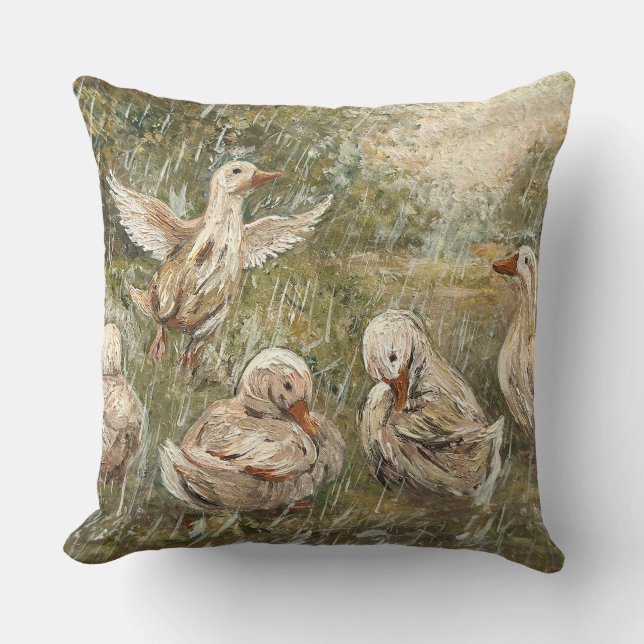Water Play Whimsical Farmhouse Duck Family Pond Throw Pillow (Front)