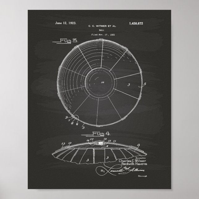 Water Polo Ball 1923 Patent Art Chalkboard Poster (Front)