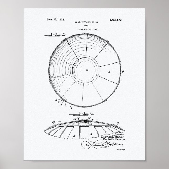 Water Polo Ball 1923 Patent Art White Paper Poster (Front)