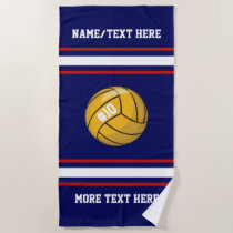 Water Polo Ball Team Player Name Red White Blue Beach Towel