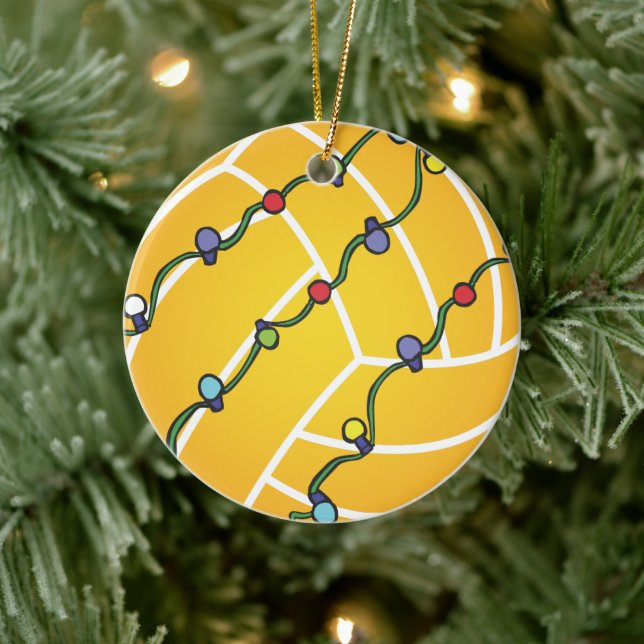 Water Polo Ball With Lights Holiday Ceramic Ornament (Tree)
